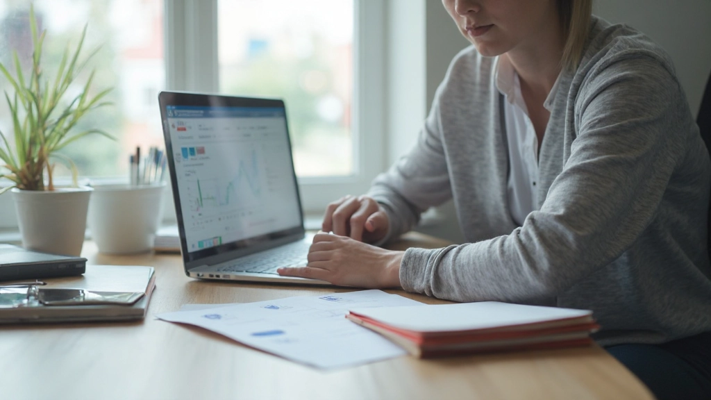 Человек анализирует личный бюджет и финансовые графики на рабочем столе с ноутбуком