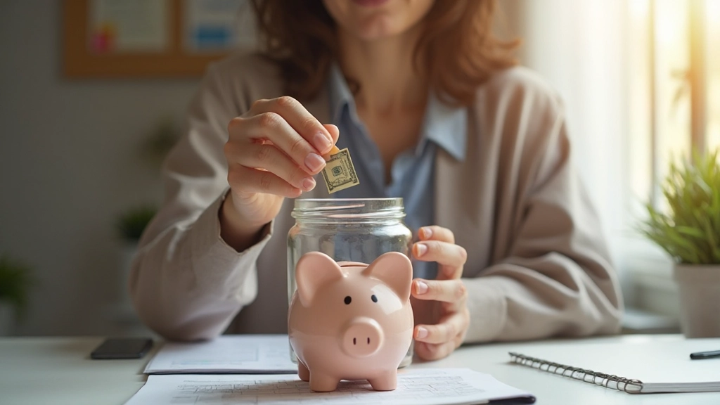 Копилка с монетами и банкноты, символизирующие накопления и сбережения