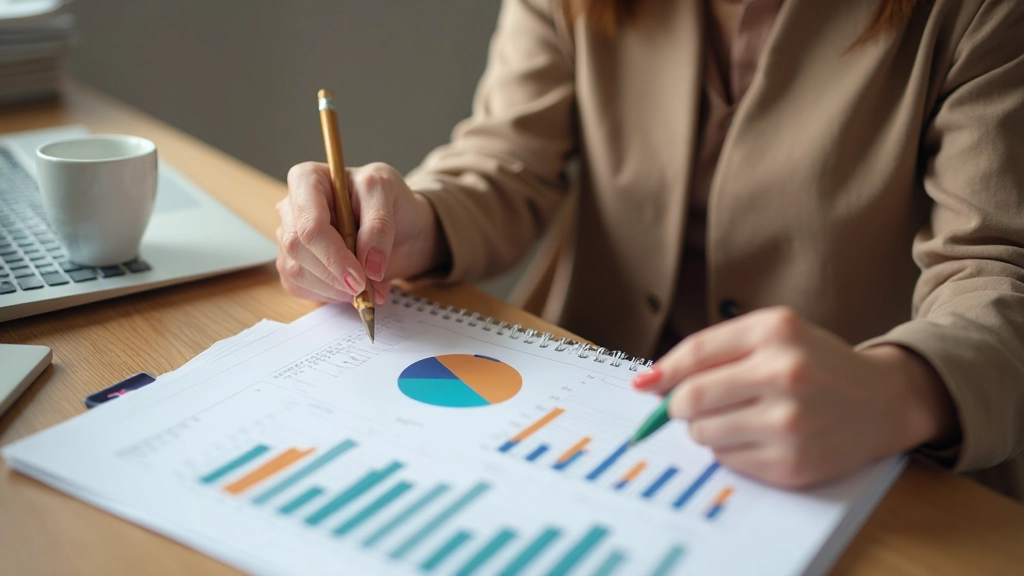 Человек ведет учет расходов в блокноте с графиками и диаграммами